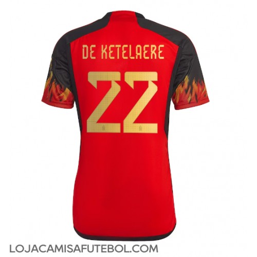 Camisa de Futebol Bélgica Charles De Ketelaere #22 Equipamento Principal Mundo 2022 Manga Curta